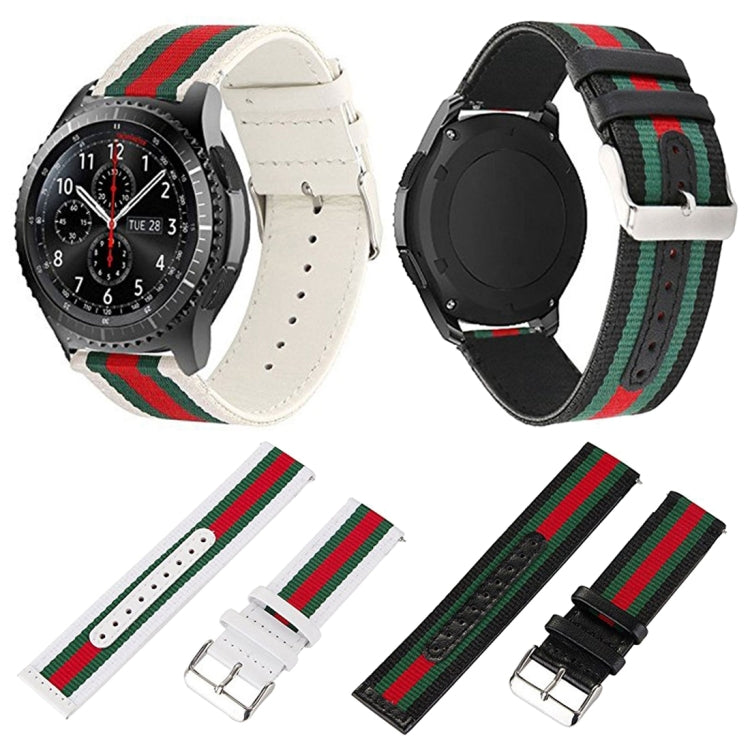 Stylish nylon and genuine leather watchband for Samsung Gear S3, featuring a simple and elegant design.