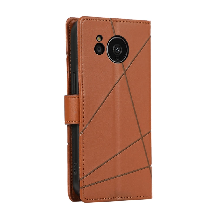 For Sharp Aquos Sense7 Plus PU leather case with embossed texture, featuring card slots and a wrist strap.