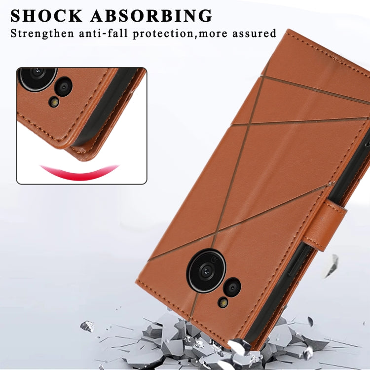 For Sharp Aquos Sense7 Plus PU leather case with embossed texture, featuring card slots and a wrist strap.