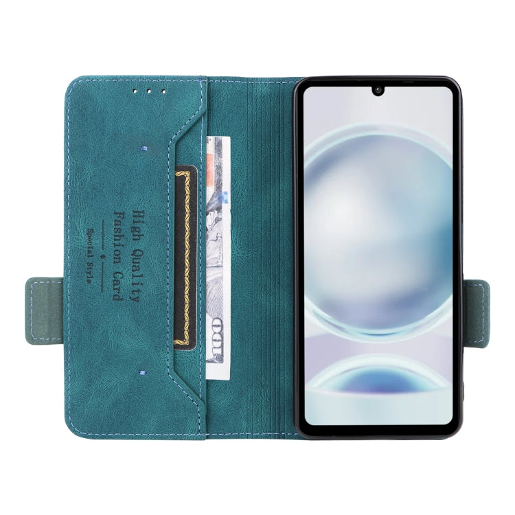 Green magnetic clasp leather phone case for Sharp Aquos Sense8, showcasing its elegant design and functional features.