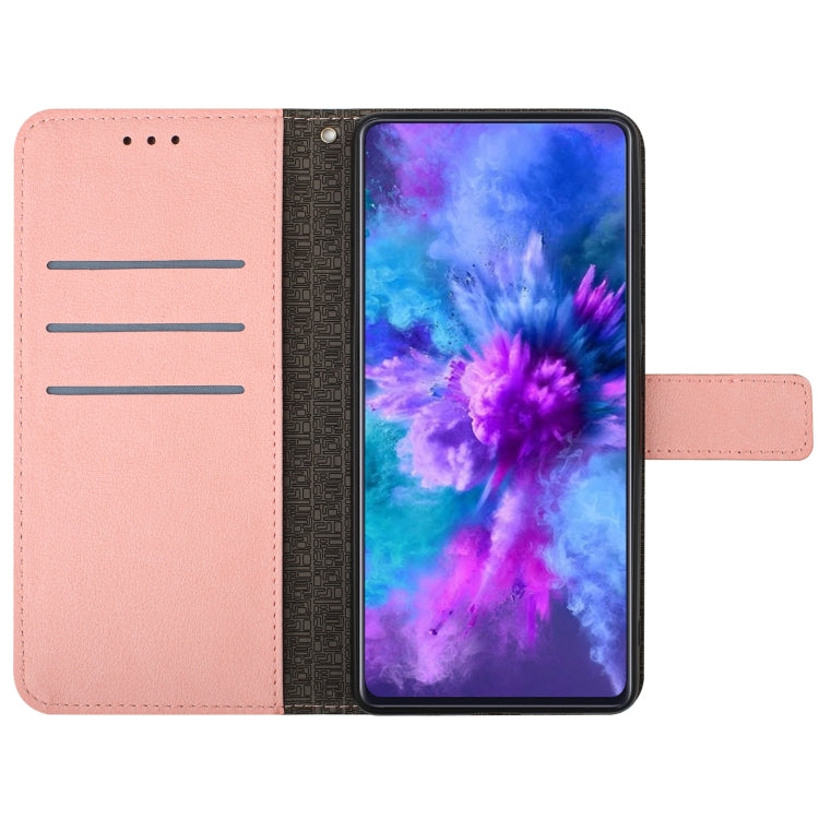 Pink leather phone case for Sony Xperia 10 IV with rhombic grid texture, showcasing its stylish design and functionality.