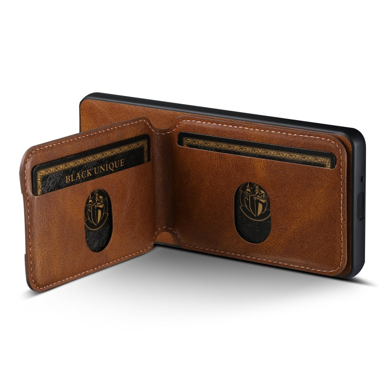 For Sony Xperia 5 IV Suteni H02 Leather Wallet Stand Back Phone Case in black, showcasing card slot and stand functionality.