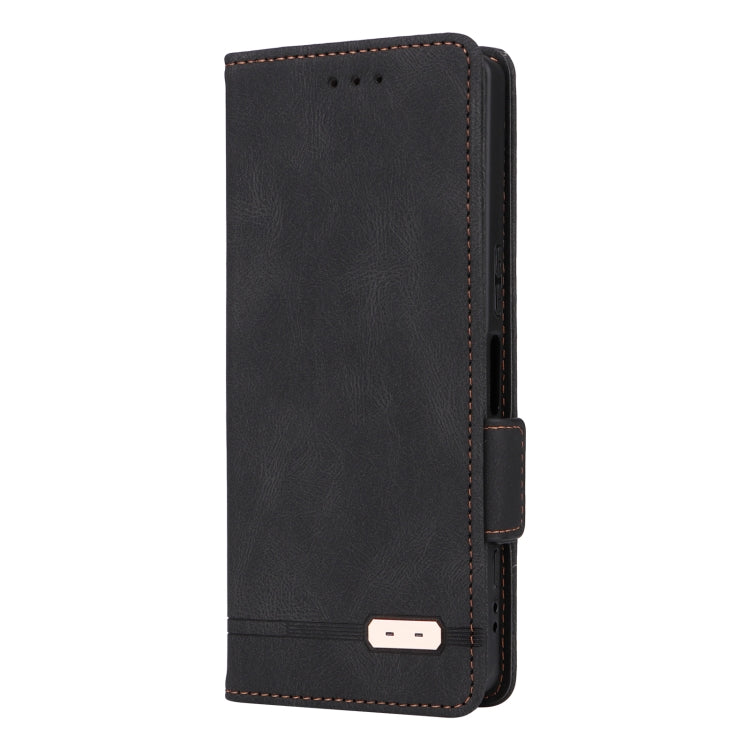 Black magnetic clasp leather phone case for Sony Xperia 5 V, showcasing its elegant design and functional features.