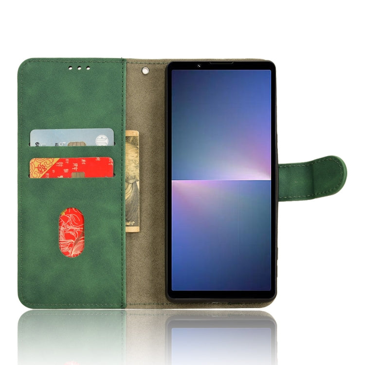 For Sony Xperia 5 V 2023 Skin Feel Magnetic Flip Leather Phone Case in black, showcasing its sleek design and card slots.