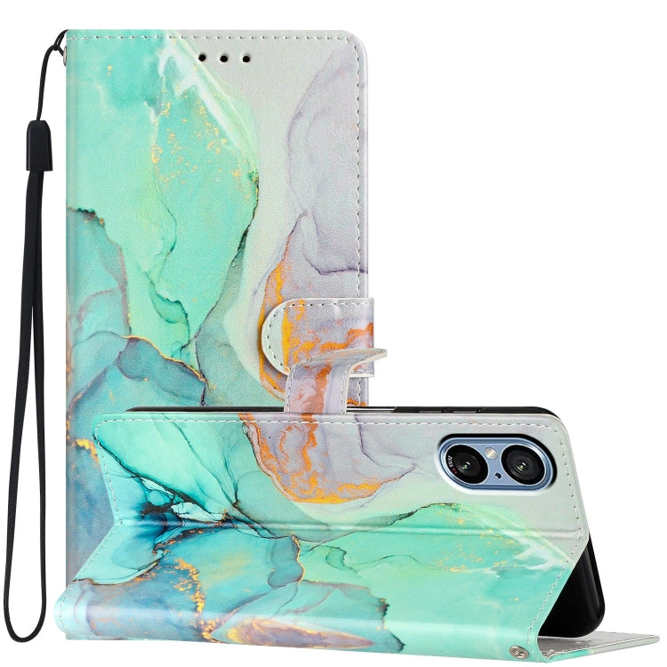 Green Marble Leather Phone Case for Sony Xperia 5 V, showcasing its stylish design and functional features.