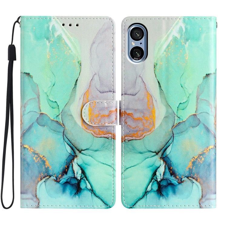 Green Marble Leather Phone Case for Sony Xperia 5 V, showcasing its stylish design and functional features.