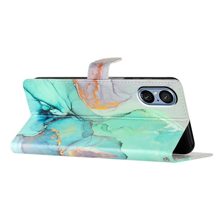 Green Marble Leather Phone Case for Sony Xperia 5 V, showcasing its stylish design and functional features.