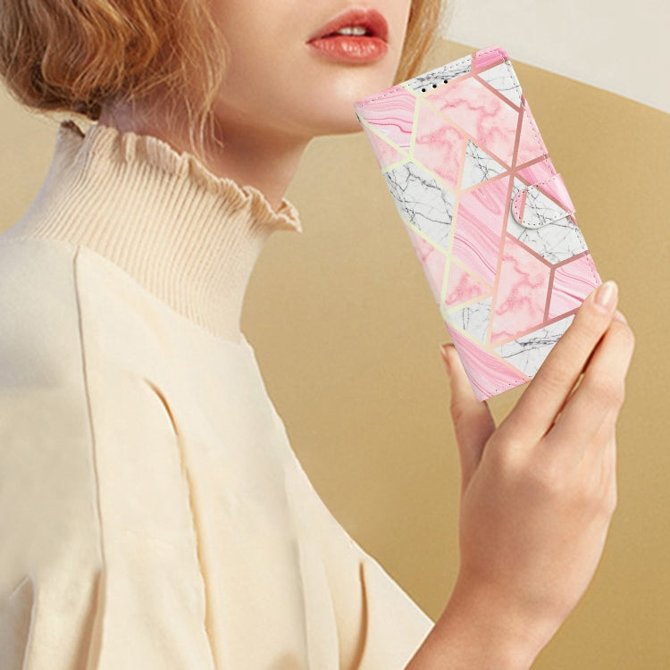 Pink Marble Leather Phone Case for Sony Xperia 5 V, showcasing its stylish design and functional features.