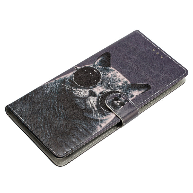 Colored Drawing Leather Phone Case for Sony Xperia 5 V featuring a cute sunglasses cat design, showcasing durability and style.