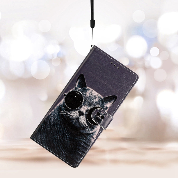 Colored Drawing Leather Phone Case for Sony Xperia 5 V featuring a cute sunglasses cat design, showcasing durability and style.