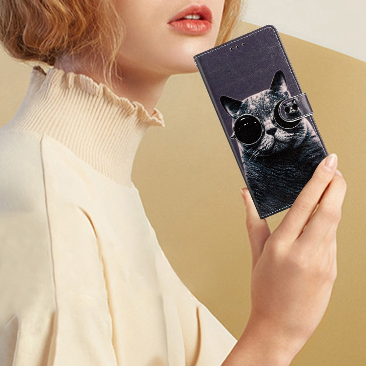 Colored Drawing Leather Phone Case for Sony Xperia 5 V featuring a cute sunglasses cat design, showcasing durability and style.