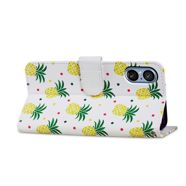 For Sony Xperia 5 V Painted Pattern Horizontal Flip Leather Phone Case with card slots and wrist strap, showcasing its stylish design and functionality.