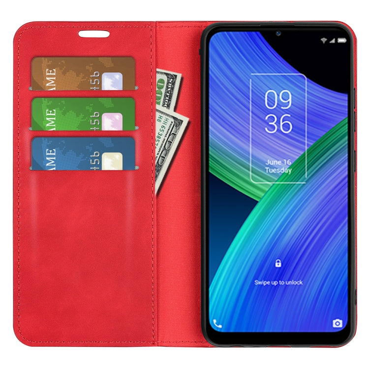 For TCL 20 R 5G Retro-skin Business Magnetic Suction Phone Leather Case showcasing its stylish design and functional features.