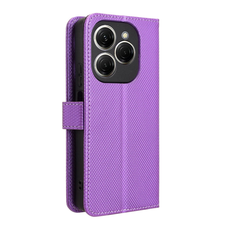 Purple diamond texture leather phone case for Tecno Spark 20 Pro, showcasing its stylish design and protective features.