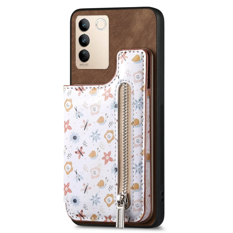 For Vivo S16e/V27e Retro Painted Zipper Wallet Case in stylish design, showcasing card slots and kickstand feature.