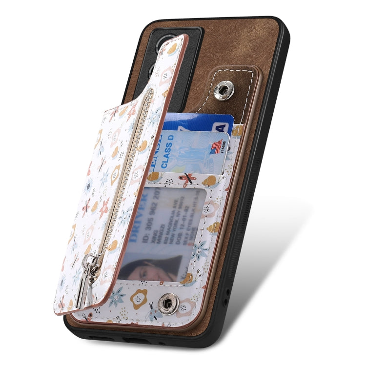 For Vivo S17/S17 Pro/V29 Retro Painted Zipper Wallet Back Phone Case showcasing its stylish design and wallet functionality.