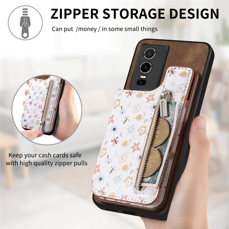 For Vivo S17/S17 Pro/V29 Retro Painted Zipper Wallet Back Phone Case showcasing its stylish design and wallet functionality.