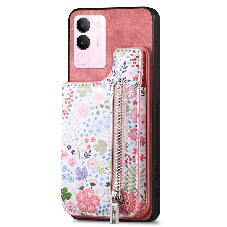 For Vivo S17/S17 Pro/V29 Retro Painted Zipper Wallet Back Phone Case in stylish design with card slots and kickstand feature.