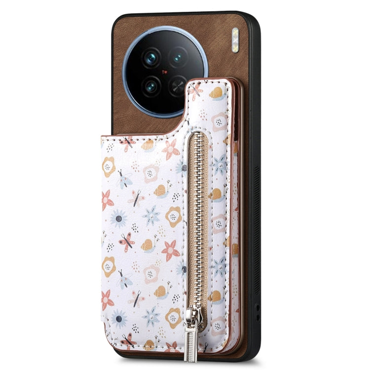 Brown retro wallet case for Vivo X90 with card slots and kickstand feature.
