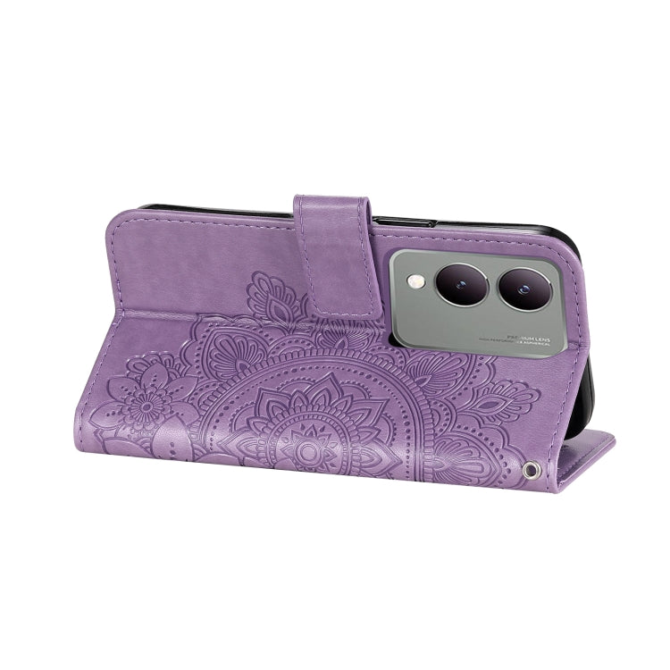 Stylish 7-petal flowers embossed leather phone case for Vivo Y17s, showcasing its elegant design and durable material.