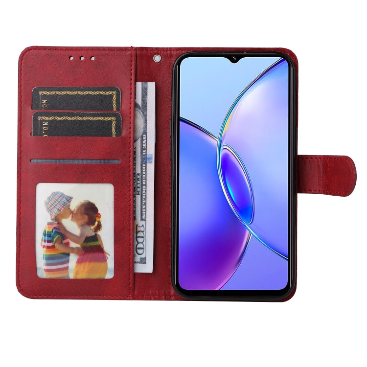 Red flip leather phone case for Vivo Y17s with calf texture, featuring card slots and a kickstand.