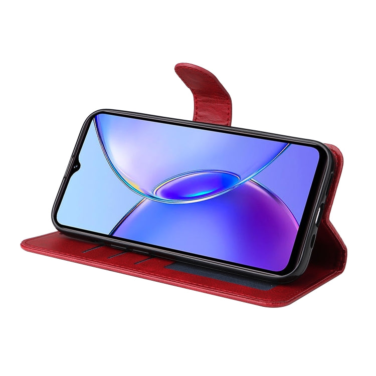 Red flip leather phone case for Vivo Y17s with calf texture, featuring card slots and a kickstand.