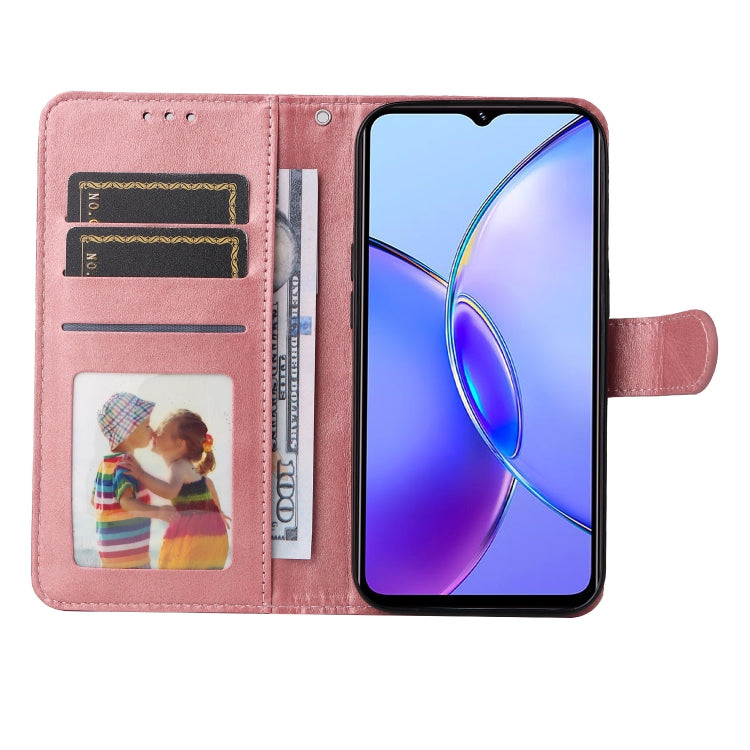 Rose Gold flip leather phone case for Vivo Y17s with calf texture, featuring card slots and a kickstand.