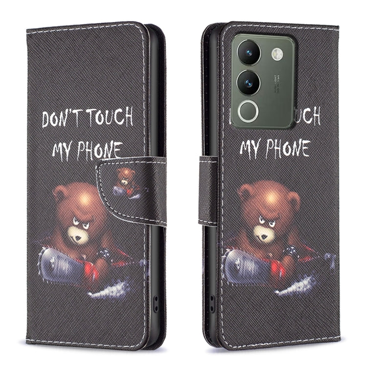 Vivo Y200 5G Colored Drawing Pattern Leather Phone Case featuring a cute bear design, showcasing its stylish and protective features.