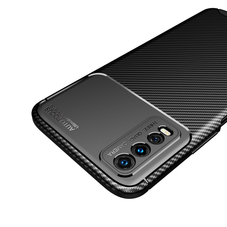 Brown carbon fiber texture shockproof TPU case for Vivo Y20, showcasing its sleek design and protective features.