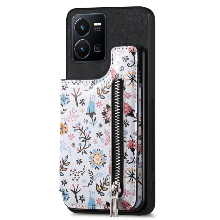 For Vivo Y35 4G Retro Painted Zipper Wallet Back Phone Case in Black, showcasing its stylish design and wallet functionality.