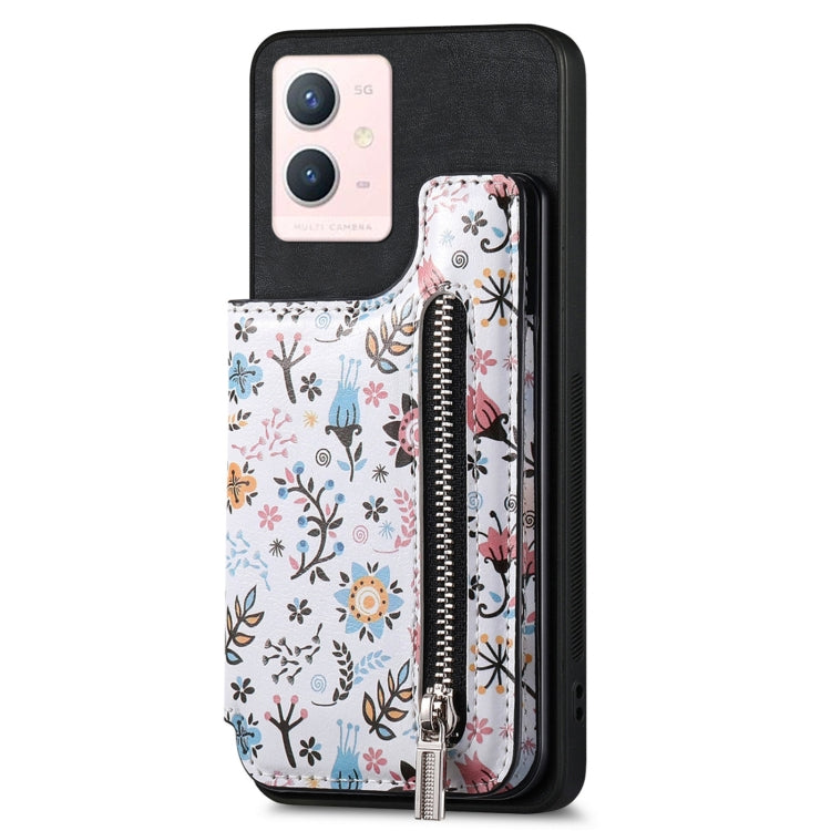 For Vivo Y52T Retro Painted Zipper Wallet Back Phone Case in black, showcasing its stylish design and wallet functionality.