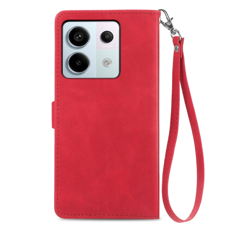 Stylish embossed flower zipper leather phone case for Xiaomi 13T and 13T Pro, showcasing its durable design and practical features.