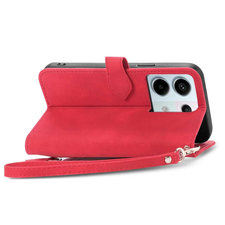 Stylish embossed flower zipper leather phone case for Xiaomi 13T and 13T Pro, showcasing its durable design and practical features.