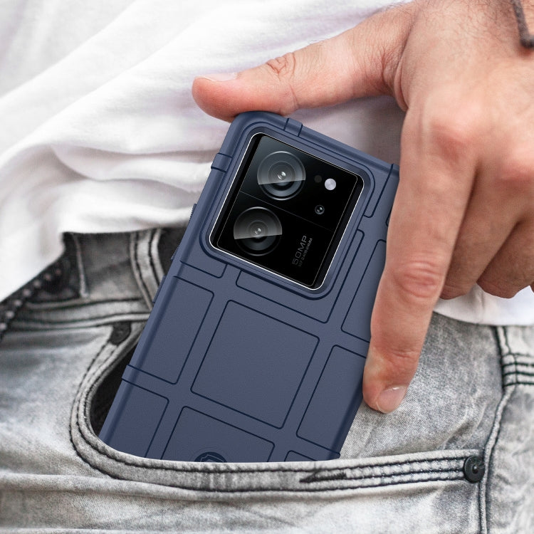 Blue TPU phone case designed for Xiaomi 13T, showcasing full coverage and shockproof features.