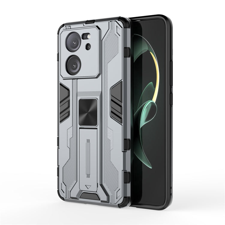 Grey Supersonic Armor PC Hybrid TPU Phone Case for Xiaomi 13T, showcasing its sleek design and durable materials.