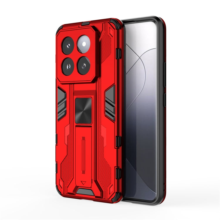 Red hybrid TPU and PC phone case for Xiaomi 14 Pro, showcasing its stylish design and protective features.