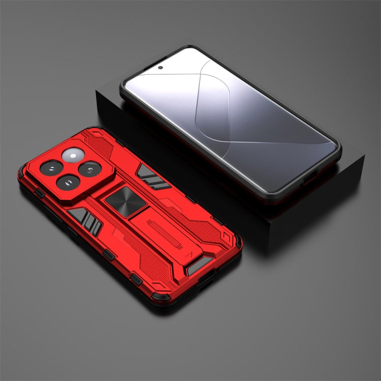 Red hybrid TPU and PC phone case for Xiaomi 14 Pro, showcasing its stylish design and protective features.
