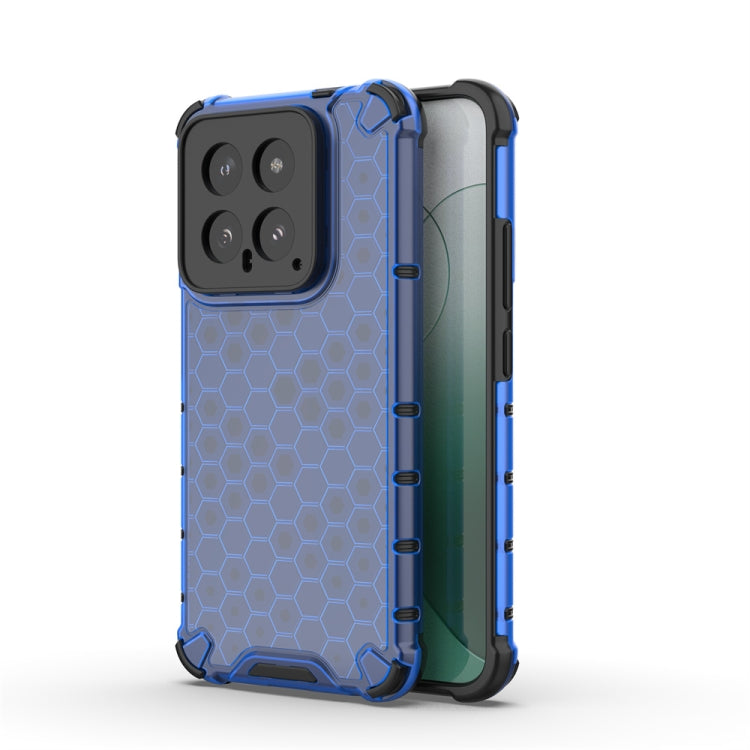 Blue shockproof honeycomb phone case designed for Xiaomi 14, showcasing its durable material and stylish appearance.