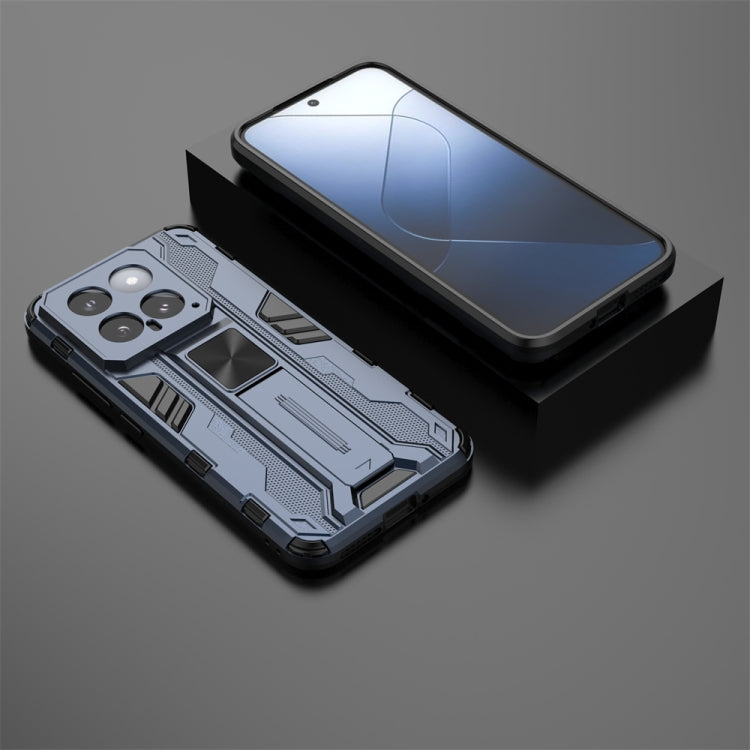 Blue TPU+PC hybrid phone case for Xiaomi 14, showcasing its stylish design and precise cut-outs for easy access.