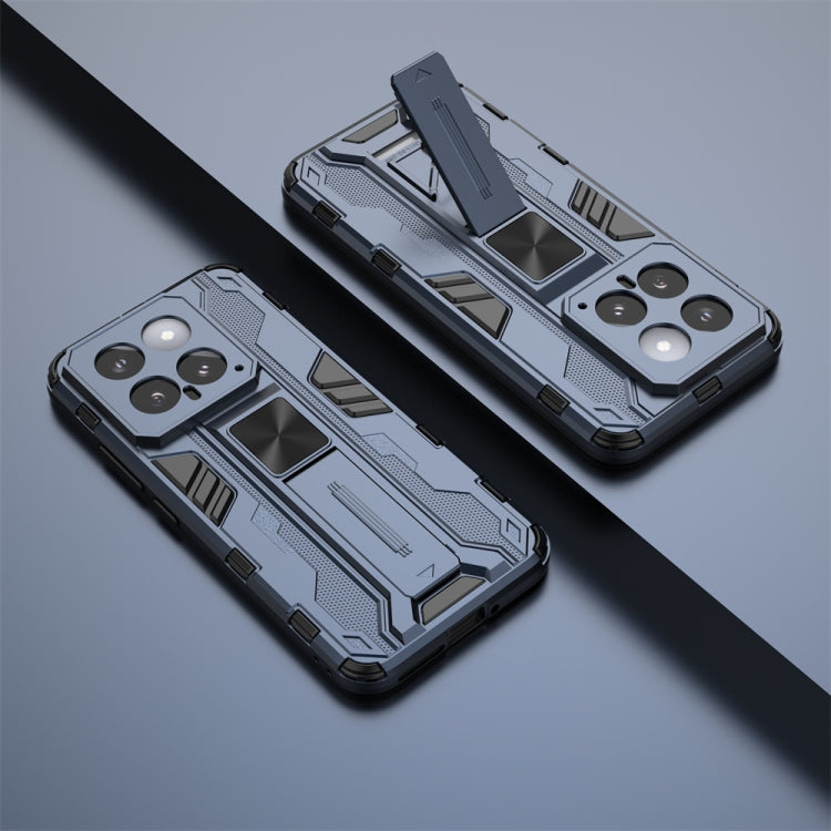 Blue TPU+PC hybrid phone case for Xiaomi 14, showcasing its stylish design and precise cut-outs for easy access.