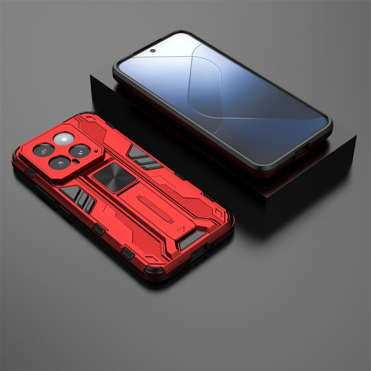 Red TPU+PC hybrid phone case for Xiaomi 14, showcasing its stylish design and precise cut-outs for easy access to features.