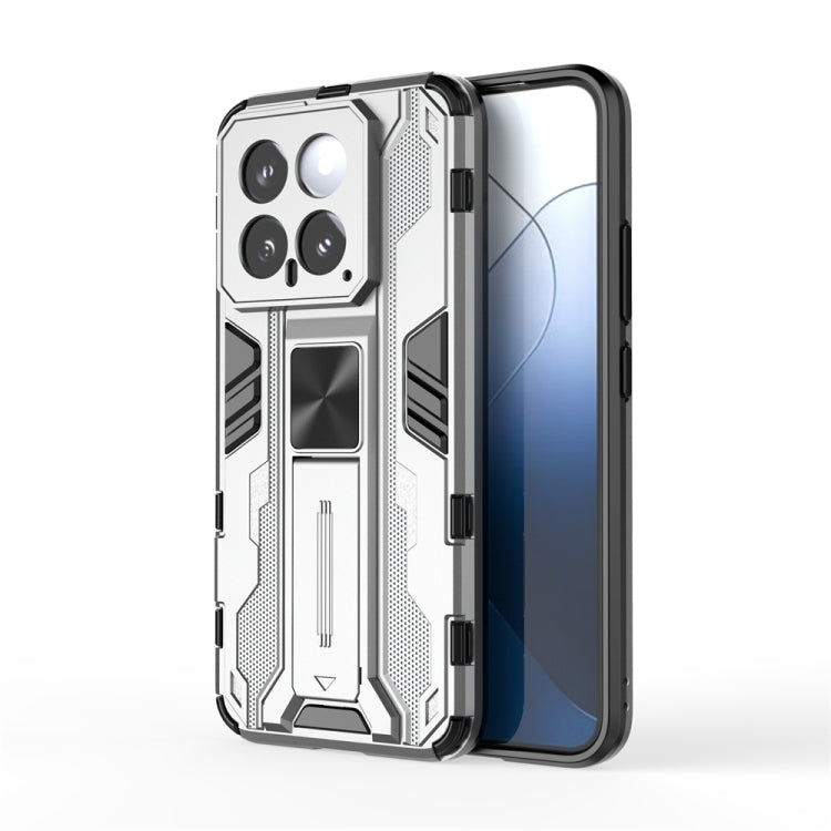 Silver Supersonic Armor PC Hybrid TPU Phone Case for Xiaomi 14, showcasing its sleek design and durable materials.