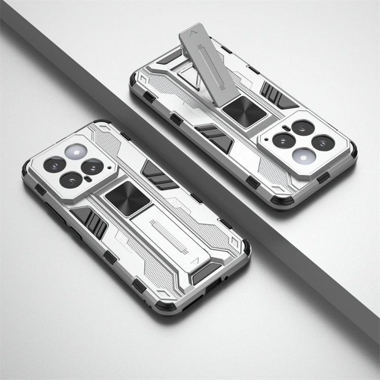 Silver Supersonic Armor PC Hybrid TPU Phone Case for Xiaomi 14, showcasing its sleek design and durable materials.