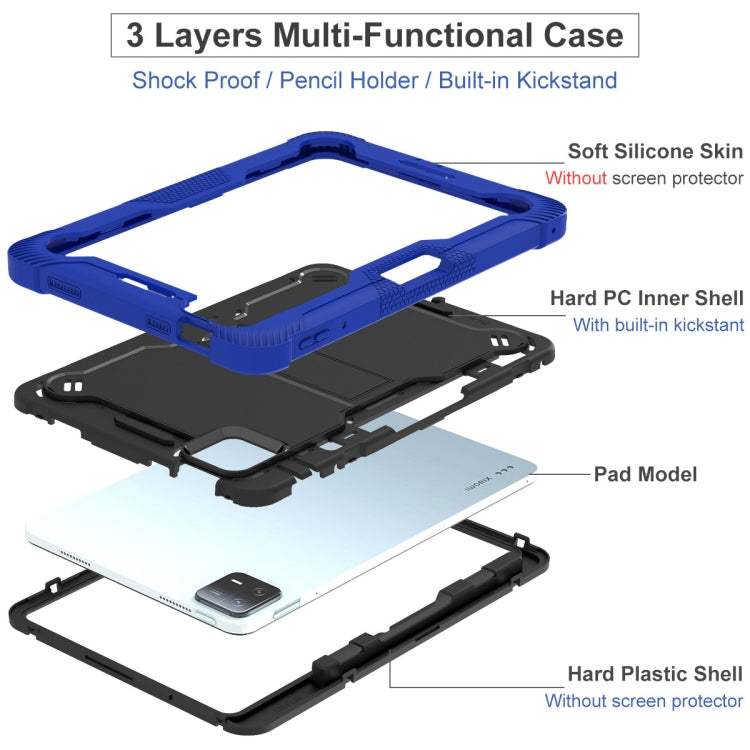Shockproof Silicone Hybrid PC Tablet Case for Xiaomi Pad 6, featuring a durable design with a built-in kickstand.