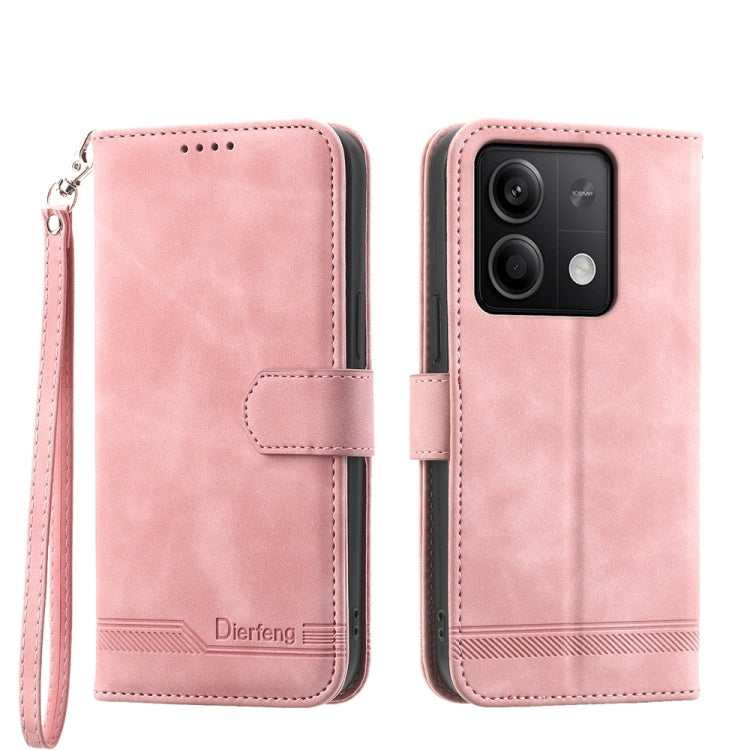 Xiaomi Redmi Note 13 5G Dierfeng Dream Line TPU + PU Leather Phone Case in black with card slots and kickstand feature.