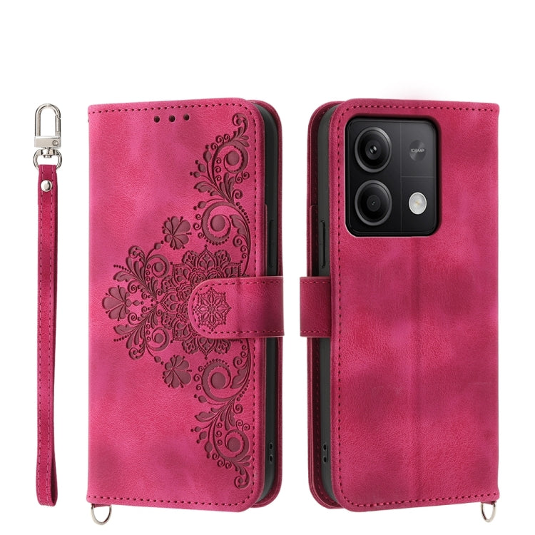 Xiaomi Redmi Note 13 5G wallet case with floral embossed design, showcasing durability and functionality.