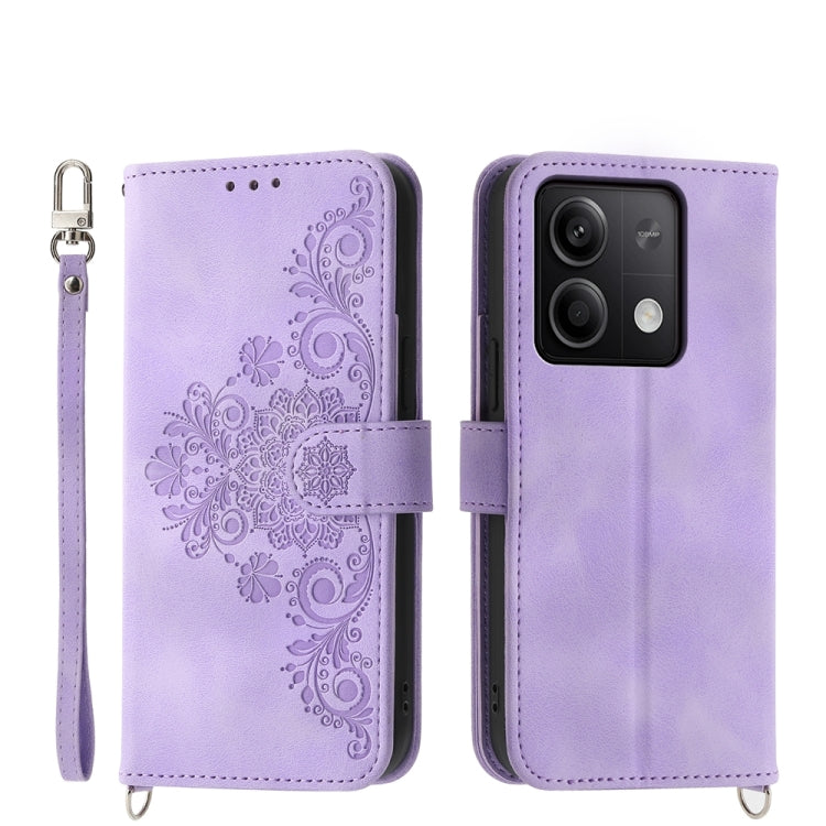Stylish Xiaomi Redmi Note 13 5G wallet case with embossed floral design, showcasing durability and functionality.