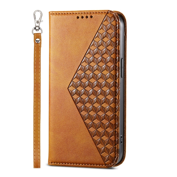 For Xiaomi Redmi Note 13 Pro 5G case featuring a cubic grid calf texture, magnetic closure, and wallet functionality.