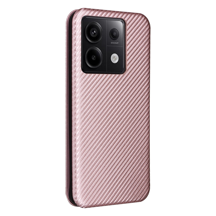 Carbon fiber texture flip leather phone case for Xiaomi Redmi Note 13 Pro, showcasing its sleek design and functional features.