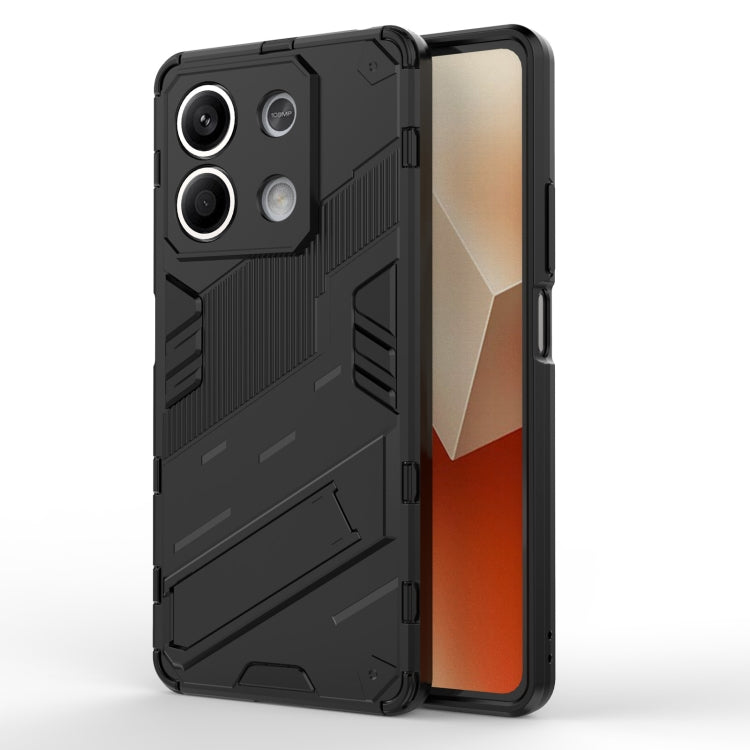 Black Punk Armor 2 in 1 PC + TPU Phone Case for Xiaomi Redmi Note 13, showcasing its durable design and precise cutouts.